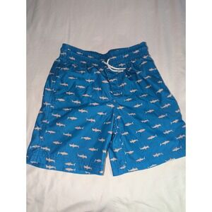 Old Navy Boys Large 10-12 Blue Swim Trunks With Hammerhead Shark Pattern